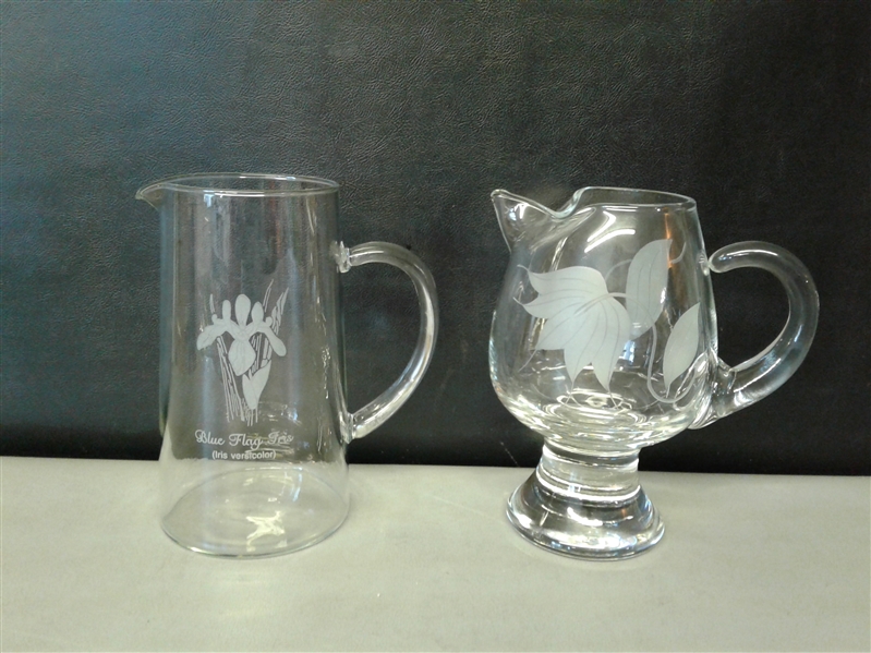 2 Etched Glass Pitchers