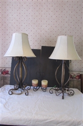 BRONZE LOOK PAIR OF LAMPS AND CANDLE HOLDER