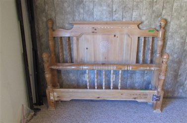 QUEEN WOOD BED FRAME W/METAL RAILS
