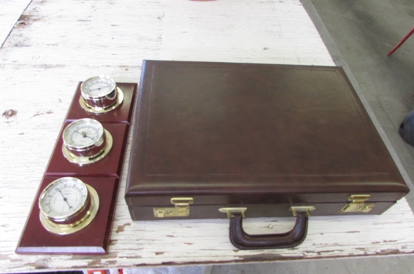 LEATHER BRIEFCASE & BAROMETER