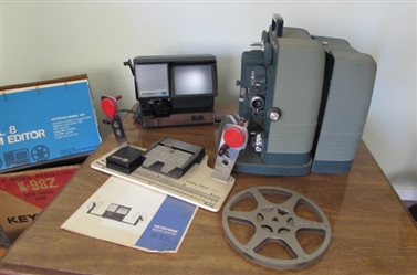 8mm KEYSTONE MOVIE PROJECTOR/DUAL 8 FILM EDITOR & QUIK SPLICE