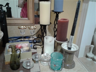 Candles, Holders, and Vase. 