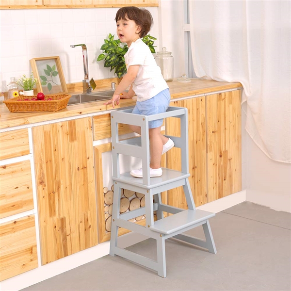 SDADI Kids Kitchen Step Stool with Safety Rail- for Toddlers 18 Months and Older, GRAY