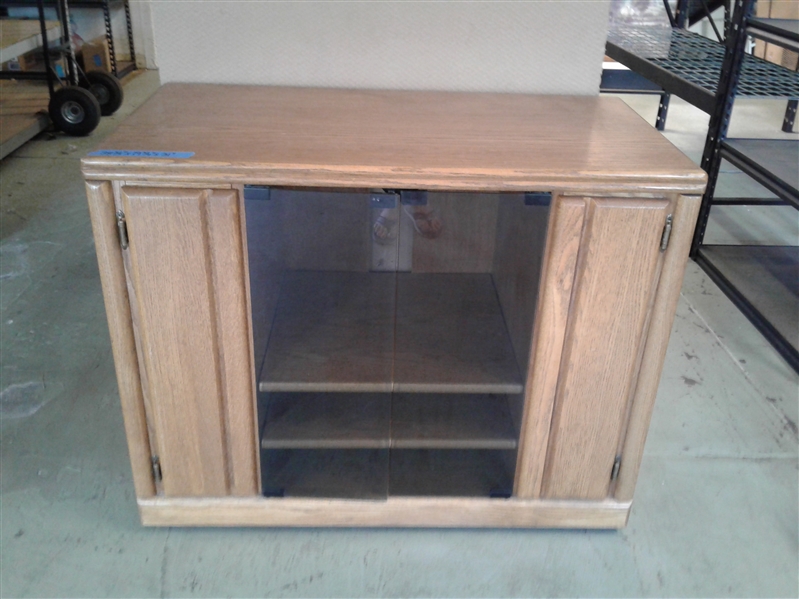 Wood Media Cabinet with Storage on Wheels