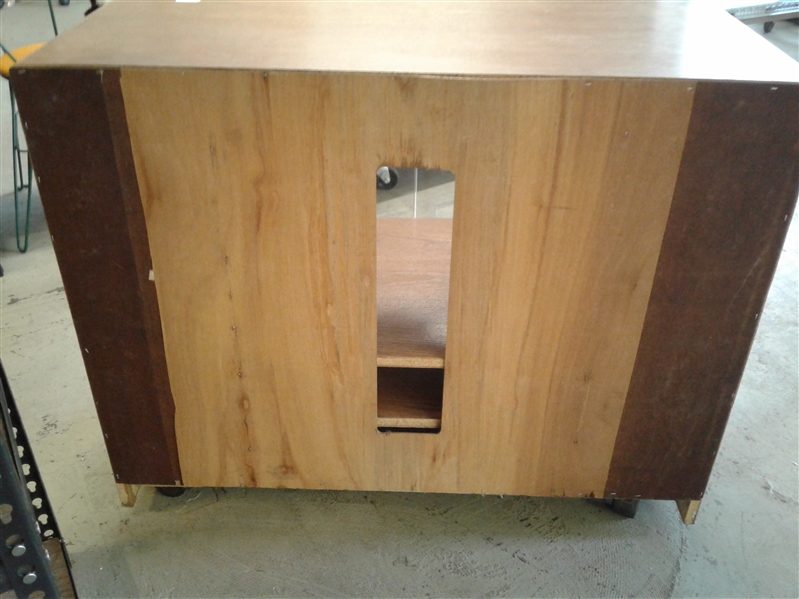 Wood Media Cabinet with Storage on Wheels