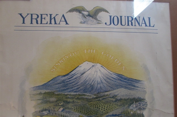 1908 Yreka Journal LITHOGRAPH IN ANTIQUE FRAME