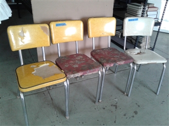 4 Vintage Yellow/Floral Metal Chairs