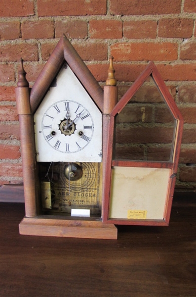 ANTIQUE E.N. WELCH 8-DAY STEEPLE CLOCK (55)