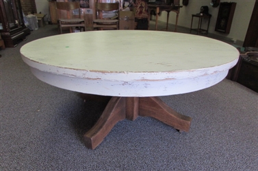 ANTIQUE OAK COFFEE TABLE WITH DISTRESSED TOP (116)