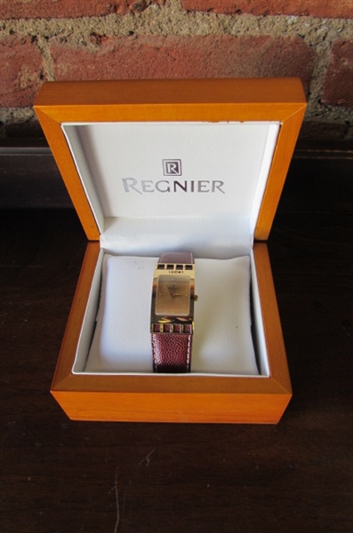 NEW REGNIER WATCH WITH BROWN LEATHER BAND