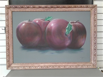 Hand Carved Frame with Hand Painted Apple Canvas