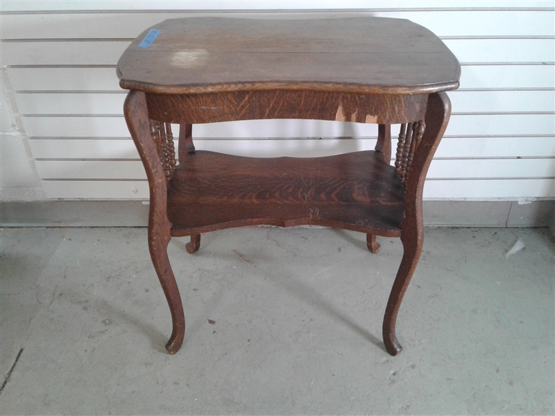 Vintage Oak Side Table with Curved Legs