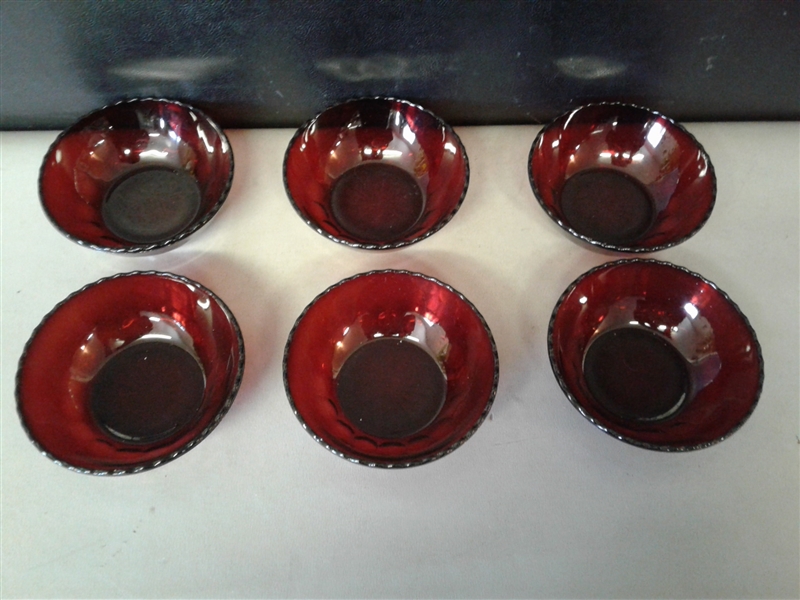 Ruby Red Glass & Carnival Glass Bowls, Vases, and Pedestal Bowl