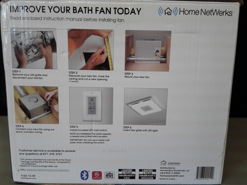 Home NetWerks Bath Fan with Bluetooth Speaker LED Light and Night Light