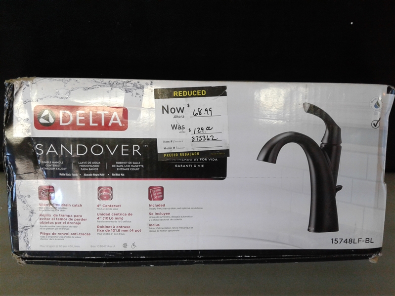 Delta Sandover Bathroom Sink Faucet with Drain-Black