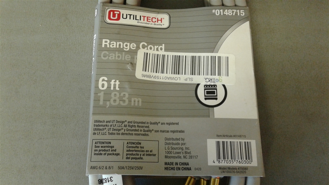 Utilitech Range Cord 6'