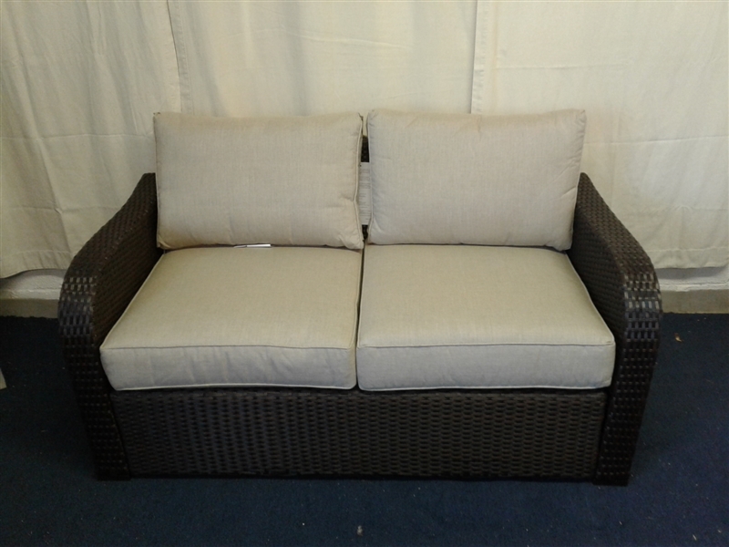 Allen+Roth Handwoven Wicker Patio Love Seat w/Sunbrella Cushions