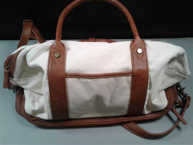 Leather and Canvas Overnight Bag