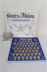 STATES OF THE UNION 50 STATE SOLID BRONZE COLLECTORS SET & VINTAGE STAMPS