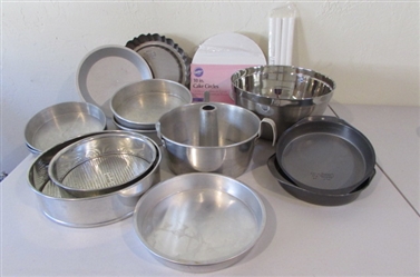 VARIOUS CAKE PANS AND DECORATING ITEMS