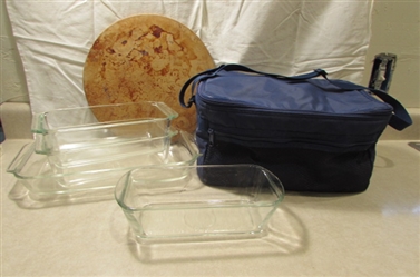 PYREX AND GLASBAKE LOAF PANS AND CAKE PAN