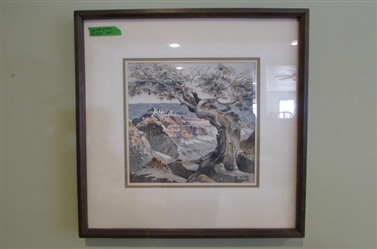 HAND PAINTED GRAND CANYON SCENE IN MATTED FRAME BY VIRGIL HARTON