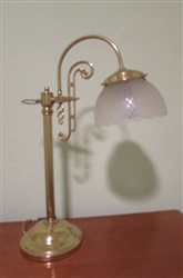 HEAVY GOLD TONE DESK LAMP WITH FROSTED GLASS SHADE