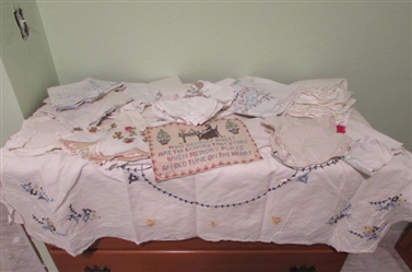 VINTAGE LINEN SOME HAND STITCHED AND EMBROIDERED