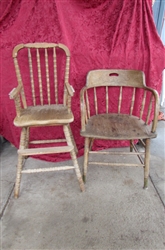 VINTAGE WOODEN DINING CHAIR AND CHILDS HIGHCHAIR