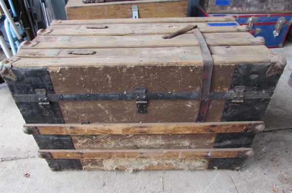 POSSIBLY HANDMADE WOODEN TRUNK AND BOX