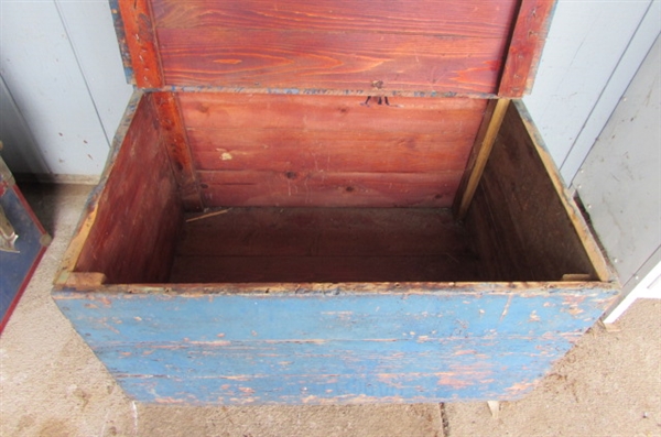 POSSIBLY HANDMADE WOODEN TRUNK AND BOX