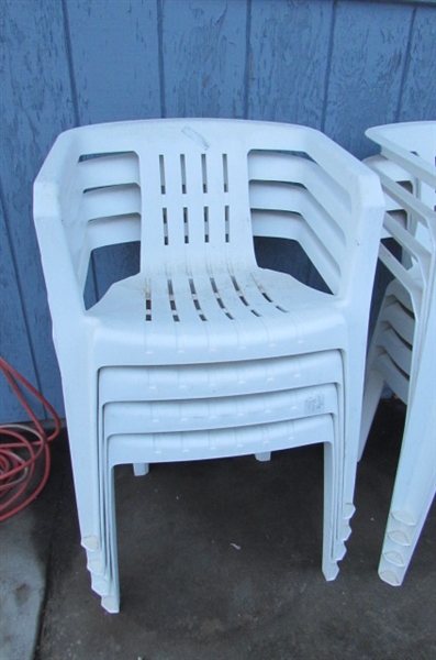 OUTDOOR PLASTIC CHAIRS AND SMALL TABLE