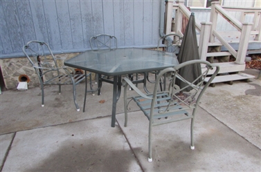 OCTAGON GLASS OUTDOOR TABLE AND CHAIRS
