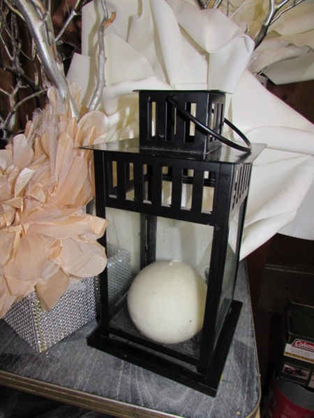 WEDDING DECOR - LARGE FLOWERS, SILVER TWIGS, CANDLE LANTERNS & MORE