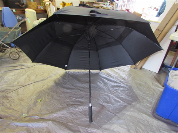 LARGE UMBRELLA, COLLAPSIBLE SHADES, EASEL & TENSION ROD