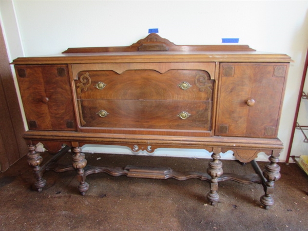 ANTIQUE MAPLE/WALNUT BUFFET WITH APPLIED ACCENTS Circa 1930's