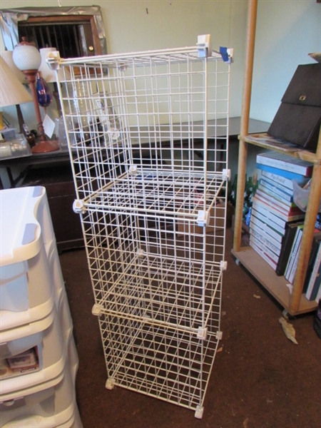 STACKING PLASTIC DRAWERS & WIRE CUBBIES