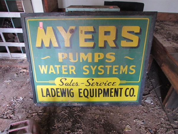 MYERS PUMP METAL SIGN WITH WOOD FRAME