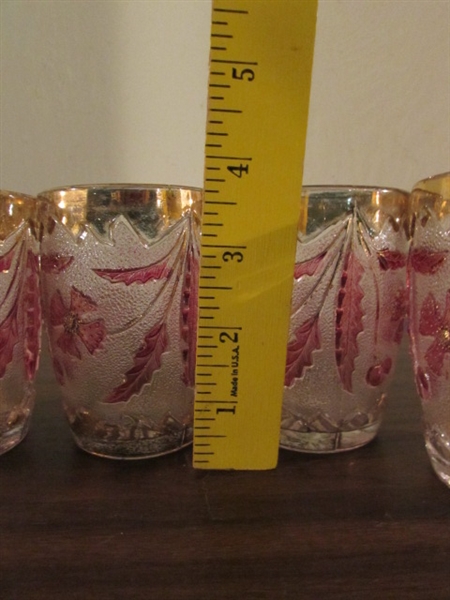 MID-CENTURY GOLD HIGHBALL GLASSES WITH CARRIER & MORE
