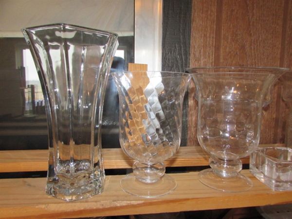 ASSORTED GLASS/PORCELAIN VASES & MORE
