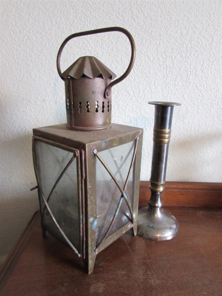 BRASS VASES, CANDLE HOLDERS, LAMP & BELL & MORE
