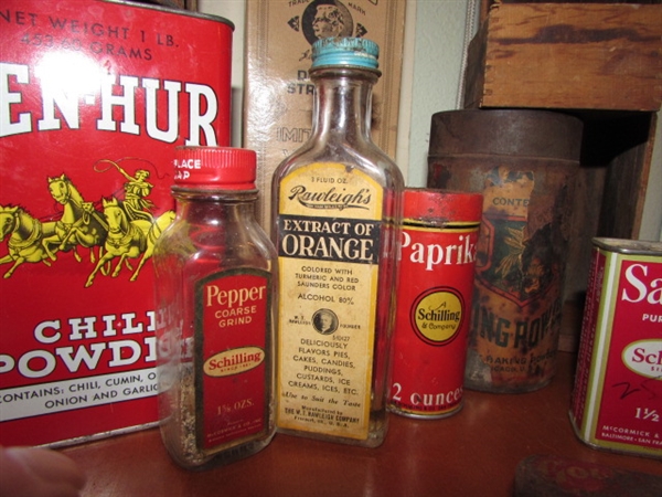 VINTAGE/ANTIQUE COLLECTIBLE SPICE & CHEESE TINS & BOXES
