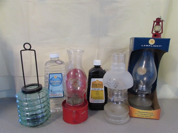 ASSORTED OIL LAMPS AND OIL