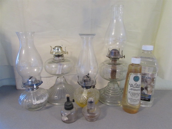 VINTAGE GLASS OIL LAMPS WITH OIL
