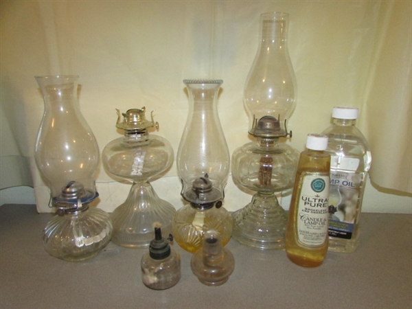 VINTAGE GLASS OIL LAMPS WITH OIL