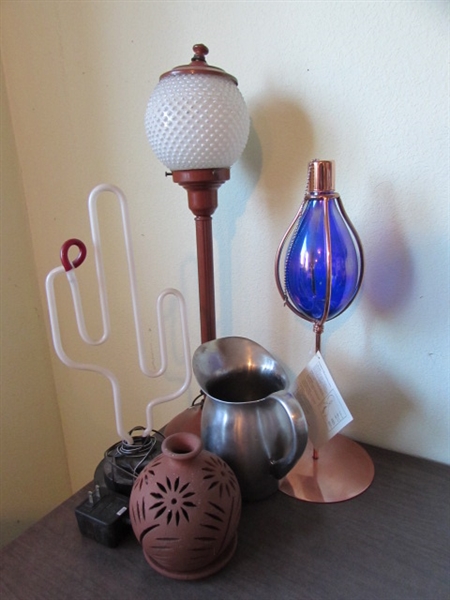 TABLE LAMPS, METAL PITCHER CLAY CANDLE HOLDER