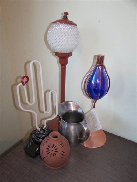 TABLE LAMPS, METAL PITCHER CLAY CANDLE HOLDER
