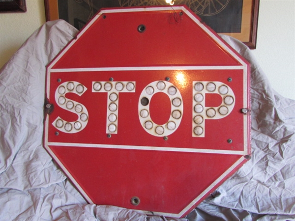 VINTAGE ENAMEL STOP SIGN WITH REFLECTORS