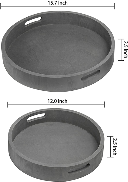 MyGift Round Nesting Charcoal Gray Wood Serving Trays, Set of 2