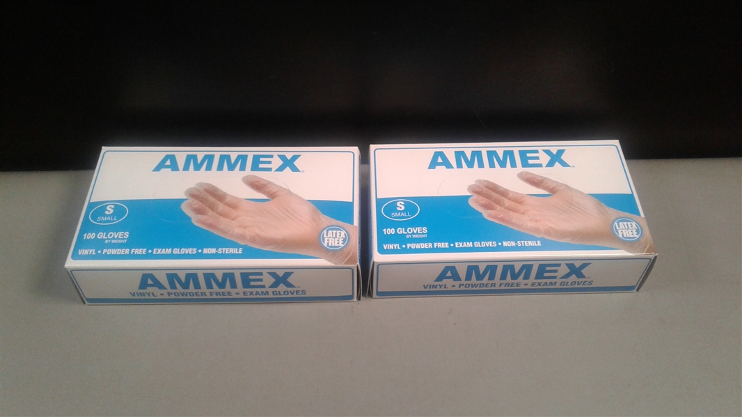  AMMEX Medical Clear Vinyl Gloves, Box of 100 Size Small- 2 Boxes